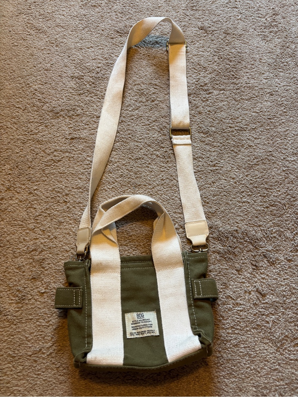 BDG Olive Canvas Messenger with Cream Straps